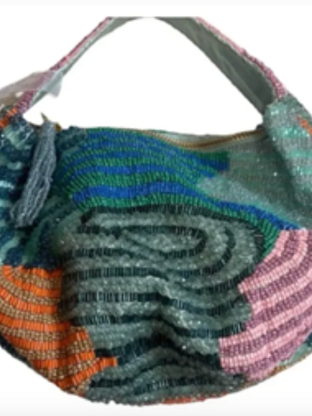 Handcrafted in India Beaded Hobo Bag Blue Abstract Colorful Design NWT - Picture 3 of 7